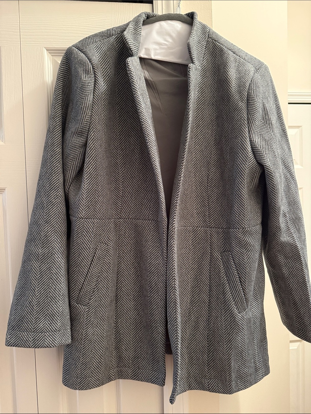 Herringbone Open-Front Women's Coat - Gray